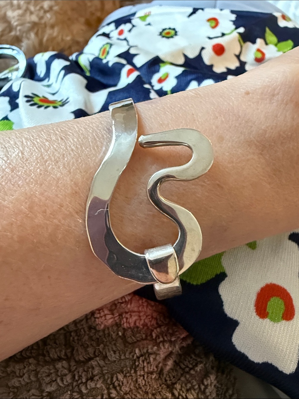 Sterling Modern Abstract Silver Cuff Bracelet - Sculptural Heart Design
